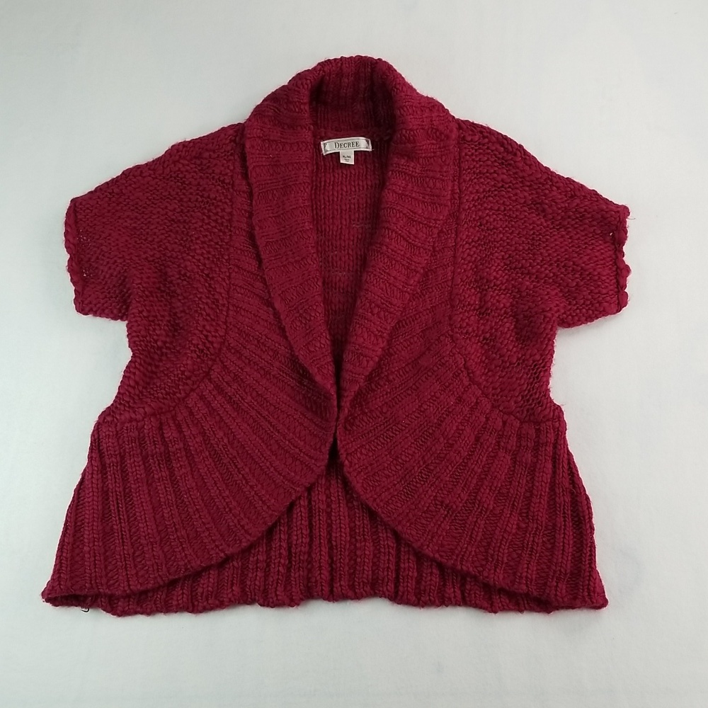 XL Decree Women's Wine Metallic Large Weave Sweater Academia Short Sleeved Wool